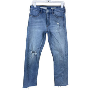 Pilcro By Anthropologie Distressed Straight Fit Ankle Jeans Size 26 Boho Denim